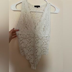 ambiance white lace floral bodysuit sz m